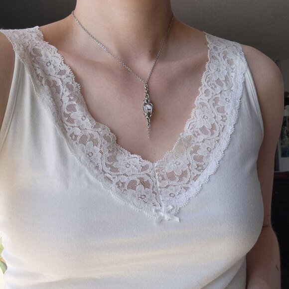 Whimsical selenite and silver fairy rosary necklace ✦ whimsigoth style ✦ - Picture 4 of 7